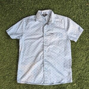 Bleached Distressed Volcom Mens Short Sleeve Button Up Shirt Blue Small Skate